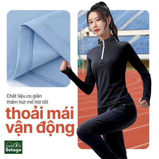 Áo dài tay Half-zip nữ - form ôm người, co giãn và mỏng nhẹ