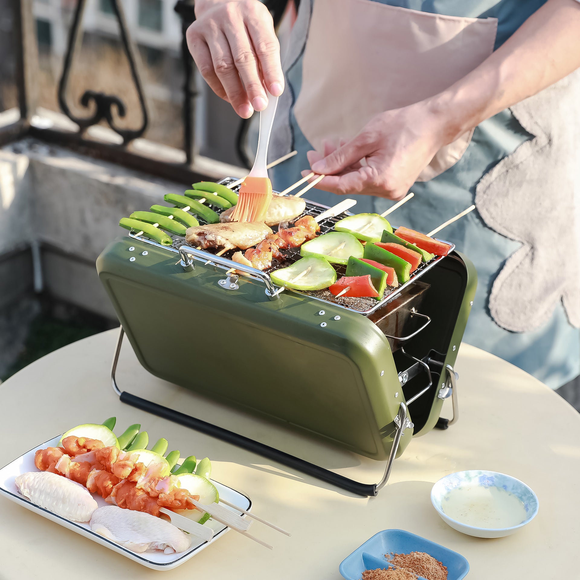 Bếp nướng BBQ xanh lá - bếp nướng để bàn nhỏ gọn