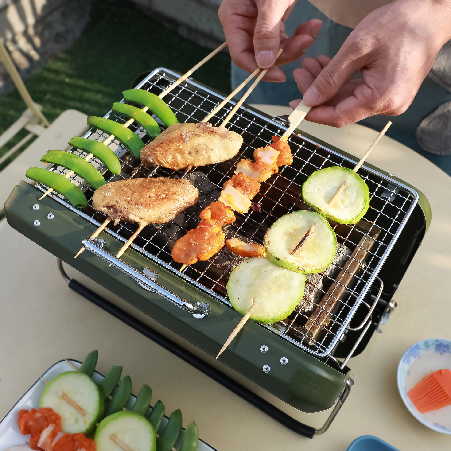 Bếp nướng BBQ xanh lá - bếp nướng để bàn nhỏ gọn