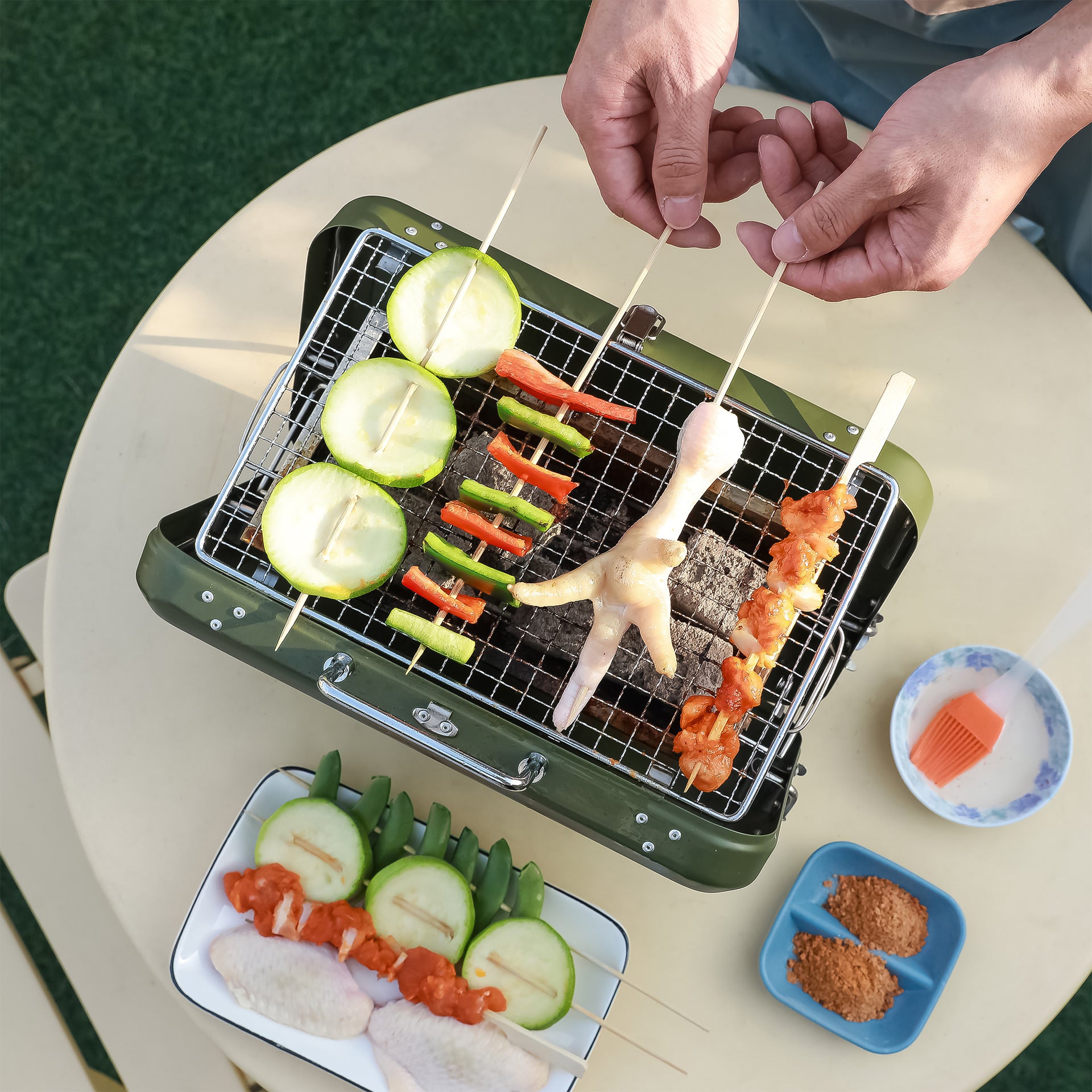 Bếp nướng BBQ xanh lá - bếp nướng để bàn nhỏ gọn