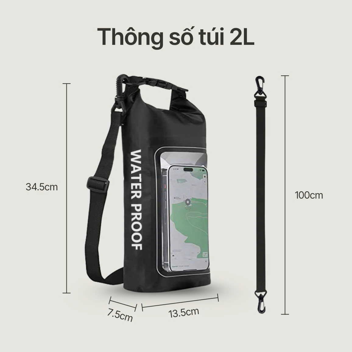 Túi chống nước AquaZip - quai chéo 2L/5L, nhỏ gọn, chống thấm
