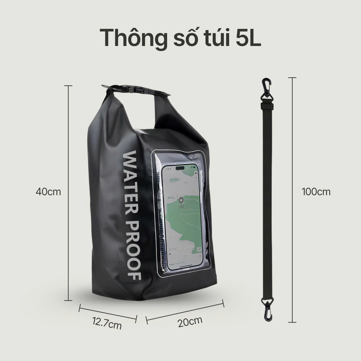 Túi chống nước AquaZip - quai chéo 2L/5L, nhỏ gọn, chống thấm