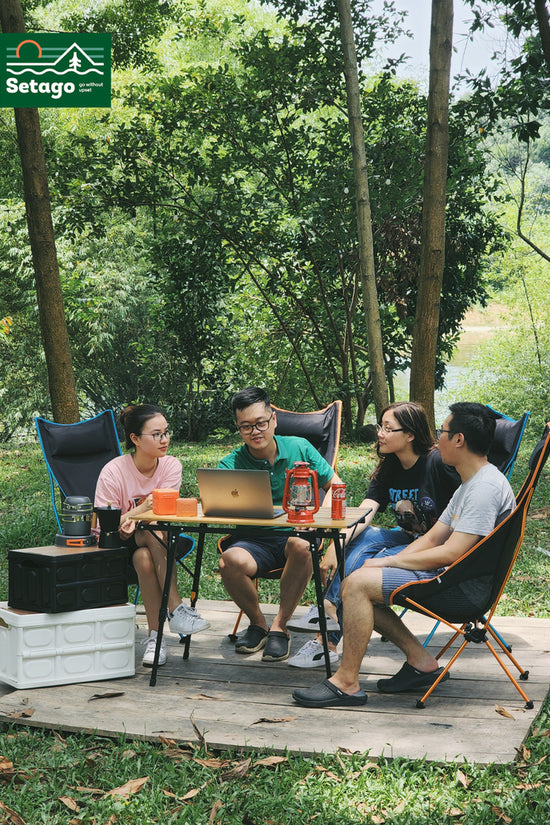 Bàn Dã Ngoại Flex Table Nhôm Vân Gỗ Nâng Hạ Chiều Cao