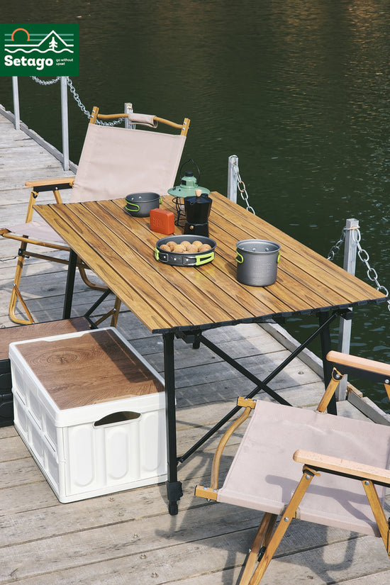 Bàn Dã Ngoại Flex Table Nhôm Vân Gỗ Nâng Hạ Chiều Cao