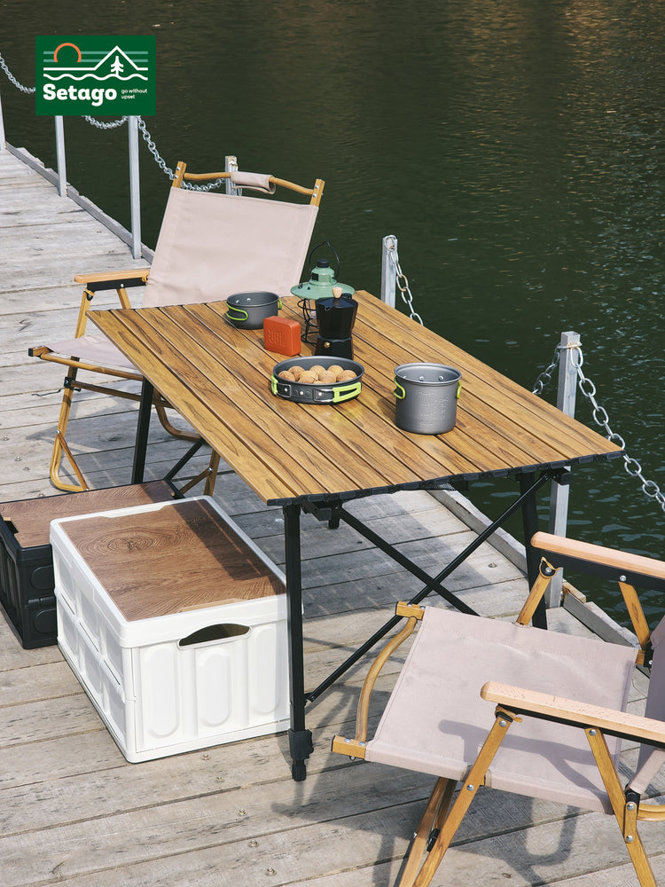 Bàn Dã Ngoại Flex Table Nhôm Vân Gỗ Nâng Hạ Chiều Cao