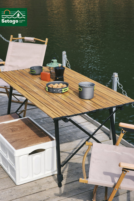 Bàn Dã Ngoại Flex Table Nhôm Vân Gỗ Nâng Hạ Chiều Cao
