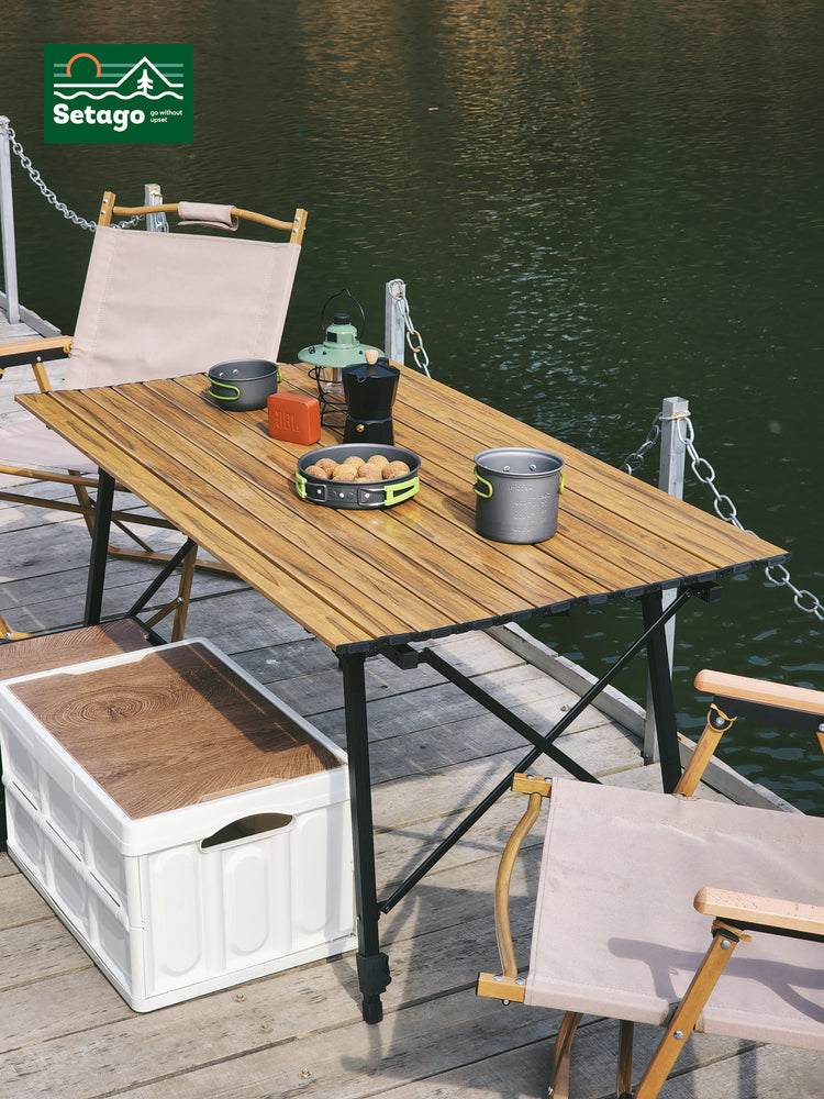 Bàn Dã Ngoại Flex Table Nhôm Vân Gỗ Nâng Hạ Chiều Cao