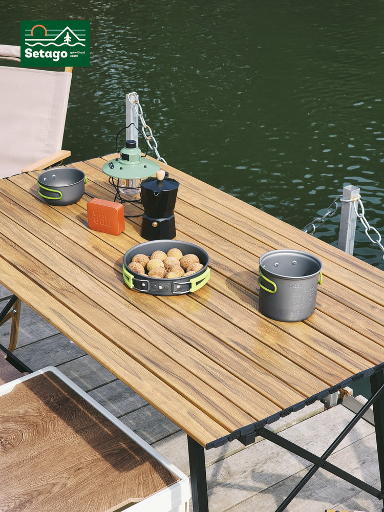 Bàn Dã Ngoại Flex Table Nhôm Vân Gỗ Nâng Hạ Chiều Cao