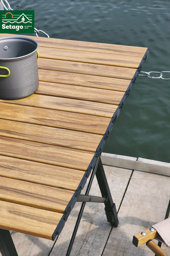 Bàn Dã Ngoại Flex Table Nhôm Vân Gỗ Nâng Hạ Chiều Cao
