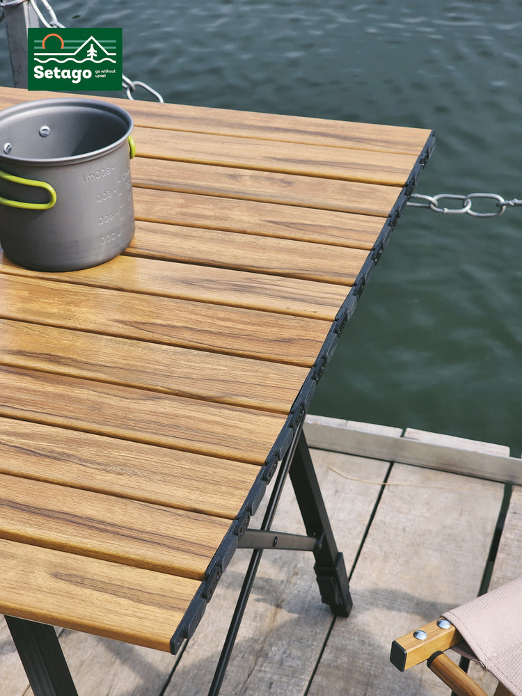 Bàn Dã Ngoại Flex Table Nhôm Vân Gỗ Nâng Hạ Chiều Cao