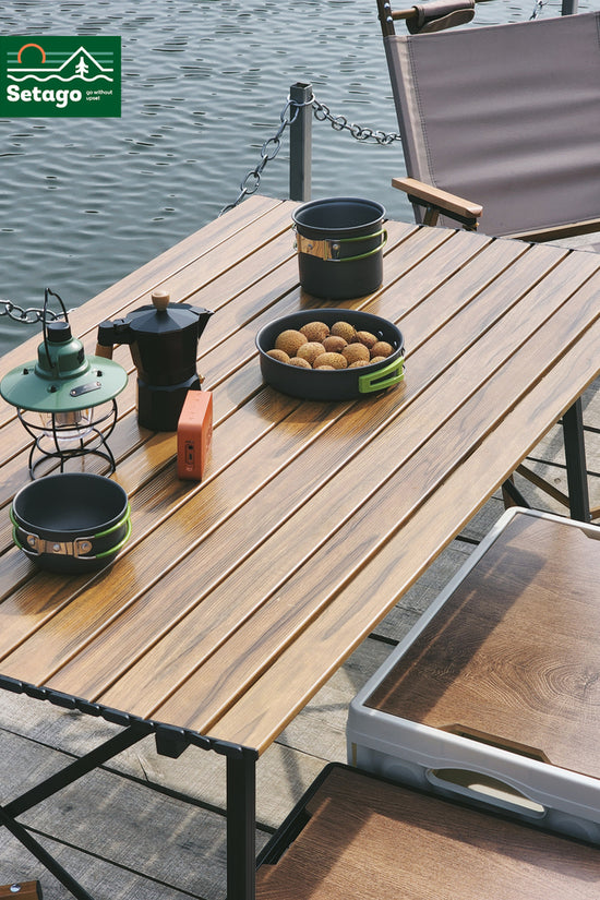 Bàn Dã Ngoại Flex Table Nhôm Vân Gỗ Nâng Hạ Chiều Cao