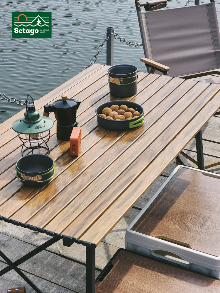 Bàn Dã Ngoại Flex Table Nhôm Vân Gỗ Nâng Hạ Chiều Cao