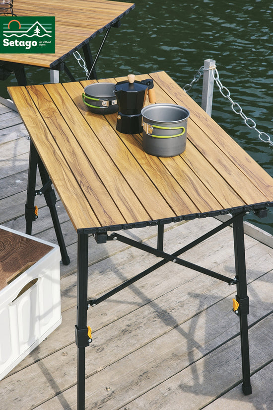 Bàn Dã Ngoại Flex Table Nhôm Vân Gỗ Nâng Hạ Chiều Cao