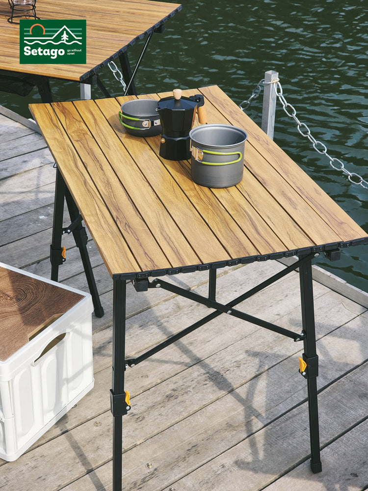 Bàn Dã Ngoại Flex Table Nhôm Vân Gỗ Nâng Hạ Chiều Cao