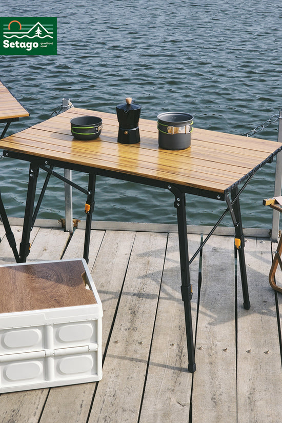 Bàn Dã Ngoại Flex Table Nhôm Vân Gỗ Nâng Hạ Chiều Cao