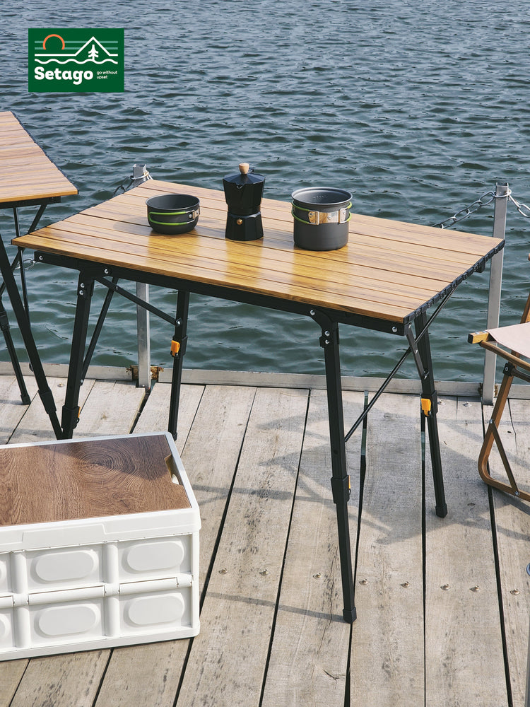 Bàn Dã Ngoại Flex Table Nhôm Vân Gỗ Nâng Hạ Chiều Cao