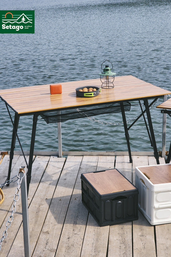 Bàn Dã Ngoại Flex Table Nhôm Vân Gỗ Nâng Hạ Chiều Cao
