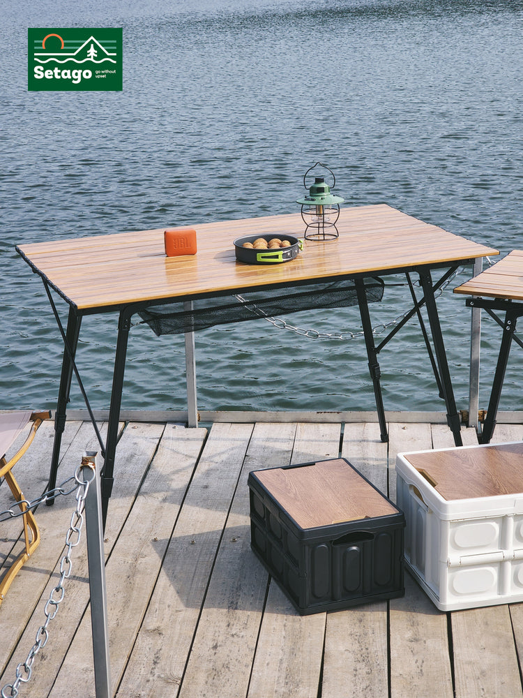 Bàn Dã Ngoại Flex Table Nhôm Vân Gỗ Nâng Hạ Chiều Cao