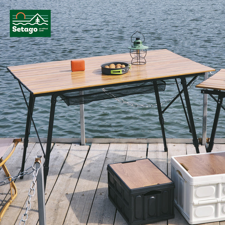 Bàn Dã Ngoại Flex Table Nhôm Vân Gỗ Nâng Hạ Chiều Cao