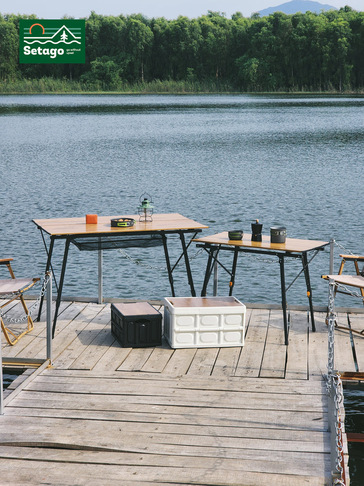 Bàn Dã Ngoại Flex Table Nhôm Vân Gỗ Nâng Hạ Chiều Cao