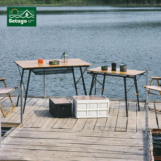 Bàn Dã Ngoại Flex Table Nhôm Vân Gỗ Nâng Hạ Chiều Cao