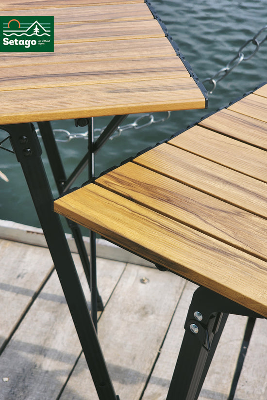 Bàn Dã Ngoại Flex Table Nhôm Vân Gỗ Nâng Hạ Chiều Cao