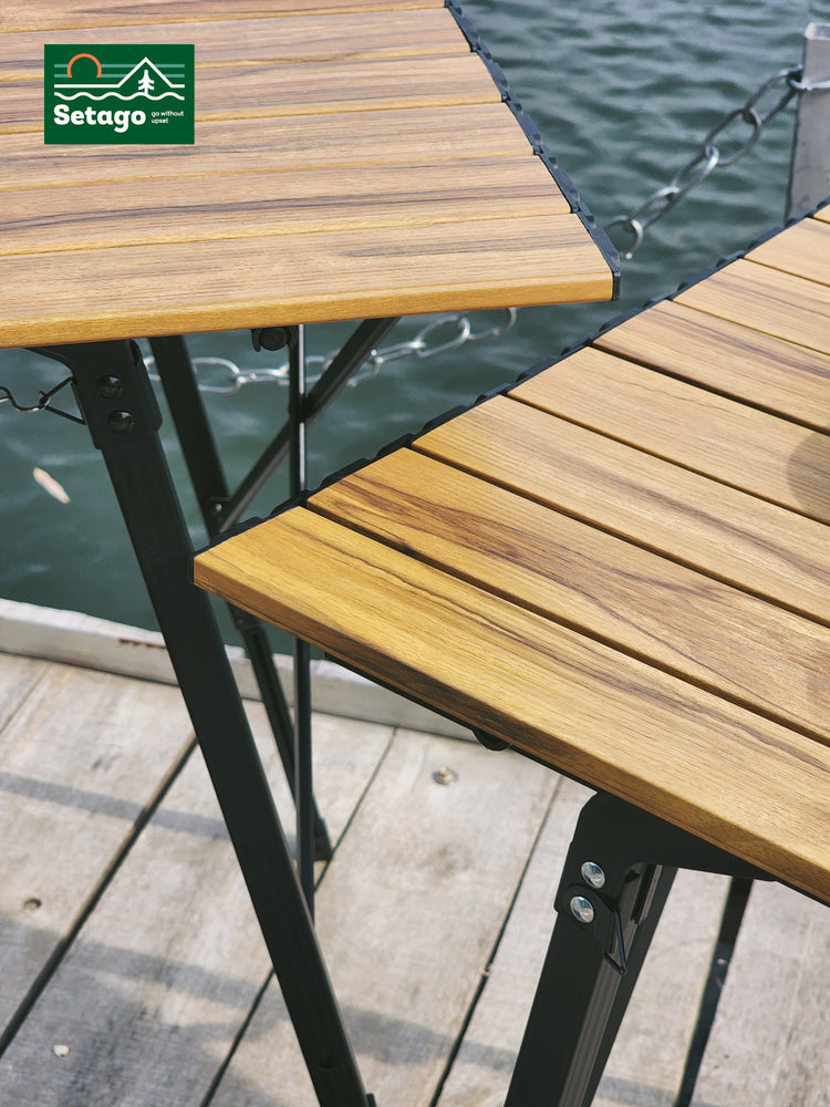 Bàn Dã Ngoại Flex Table Nhôm Vân Gỗ Nâng Hạ Chiều Cao