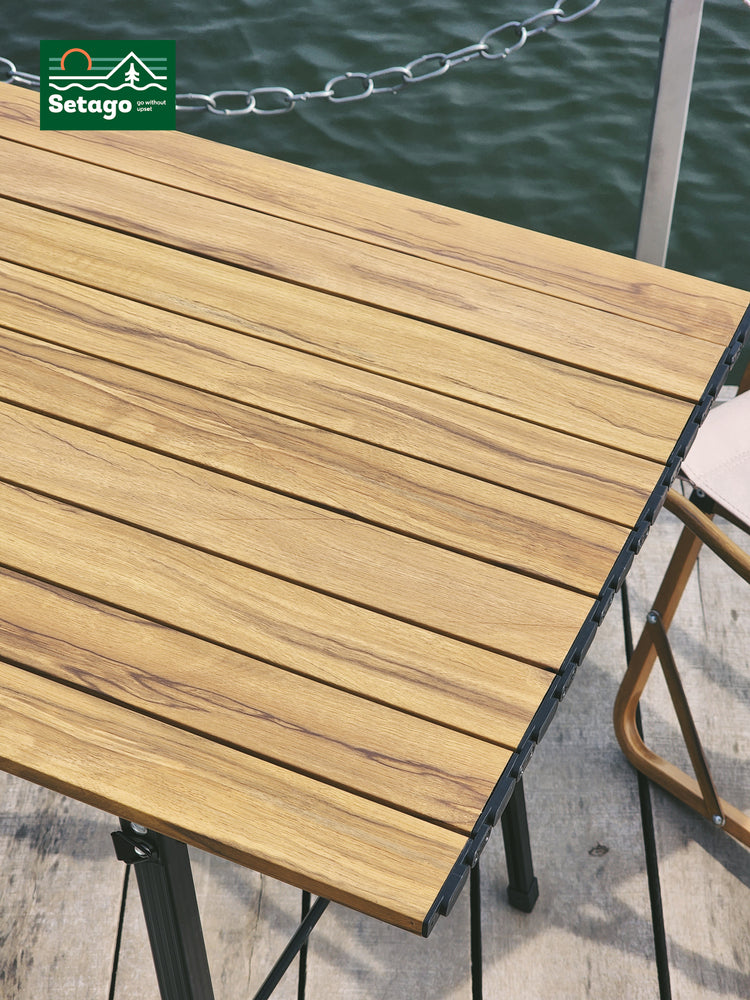 Bàn Dã Ngoại Flex Table Nhôm Vân Gỗ Nâng Hạ Chiều Cao