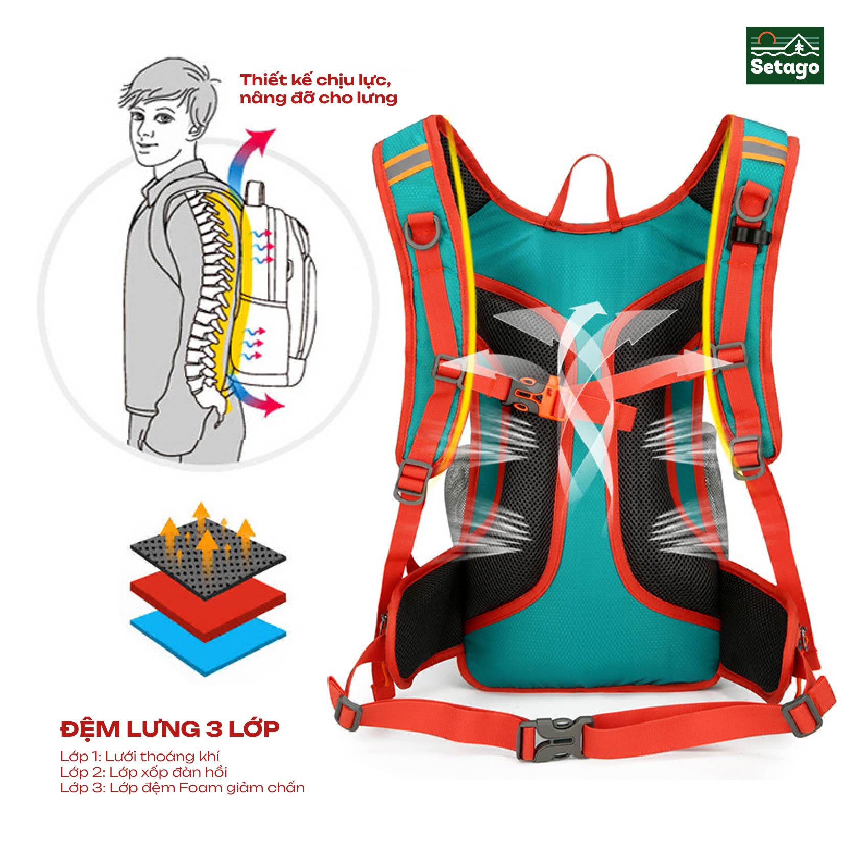 Balo Trail 2035 - dung tích 20L-35L, chống nước, nâng đỡ lưng 3 lớp, siêu nhẹ