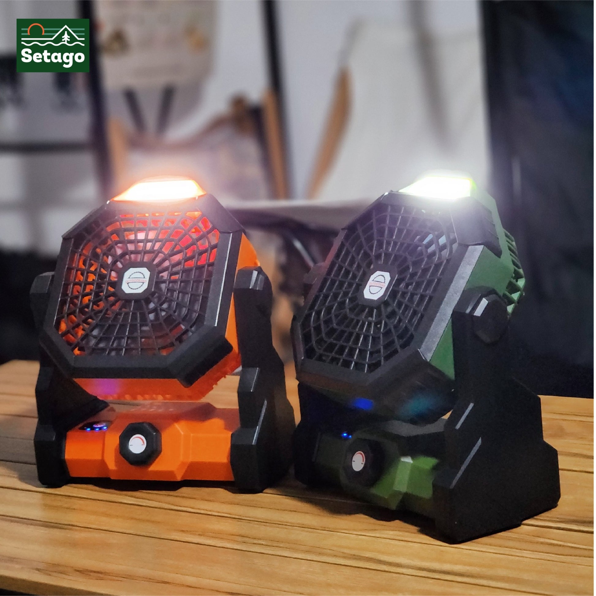 Quạt cắm trại kết hợp đèn chiếu sáng siêu tiết kiệm điện, gọn nhẹ dùng để bàn hoặc treo đều phù hợp