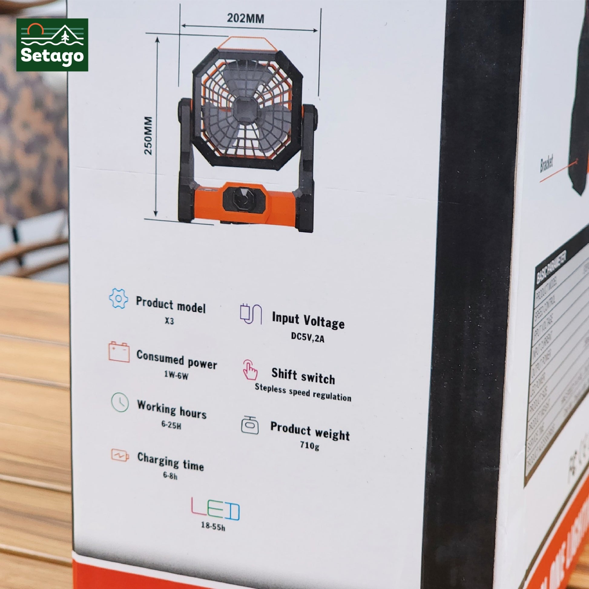 Quạt cắm trại kết hợp đèn chiếu sáng siêu tiết kiệm điện, gọn nhẹ dùng để bàn hoặc treo đều phù hợp
