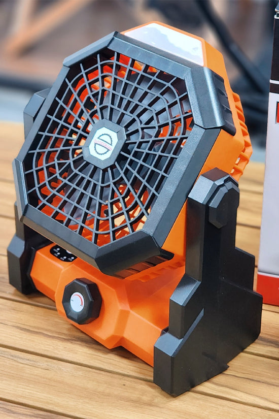 Quạt cắm trại kết hợp đèn chiếu sáng siêu tiết kiệm điện, gọn nhẹ dùng để bàn hoặc treo đều phù hợp