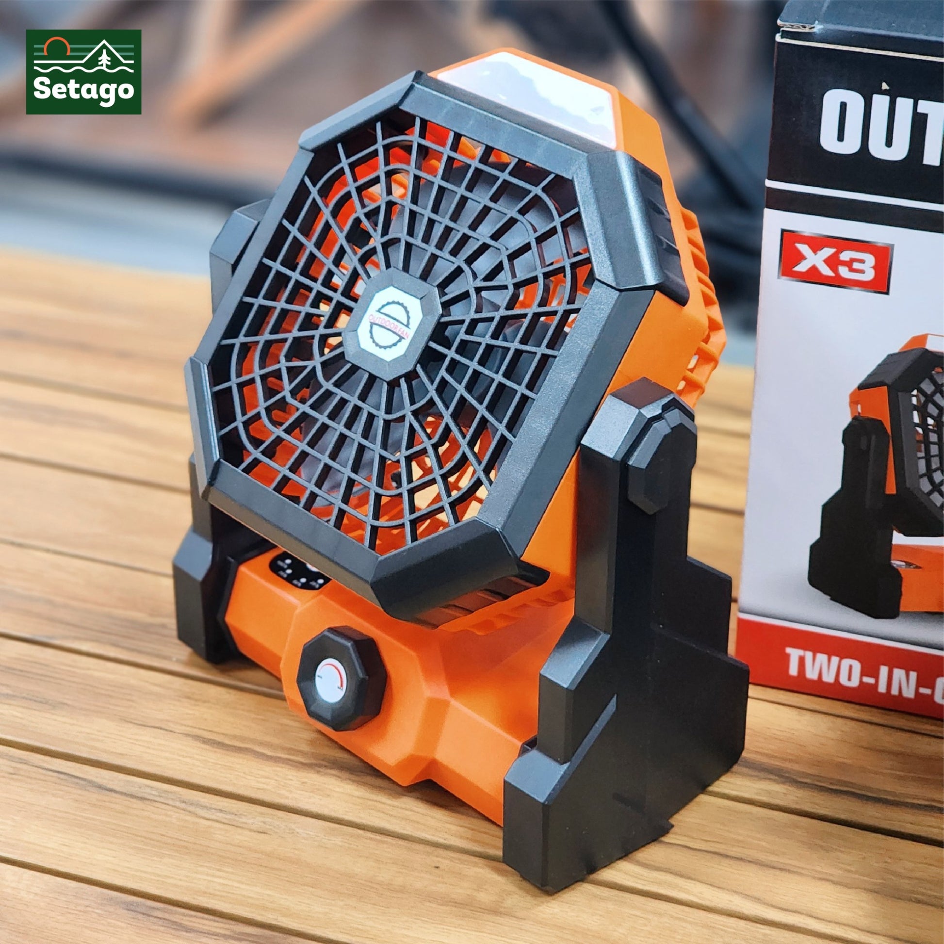 Quạt cắm trại kết hợp đèn chiếu sáng siêu tiết kiệm điện, gọn nhẹ dùng để bàn hoặc treo đều phù hợp