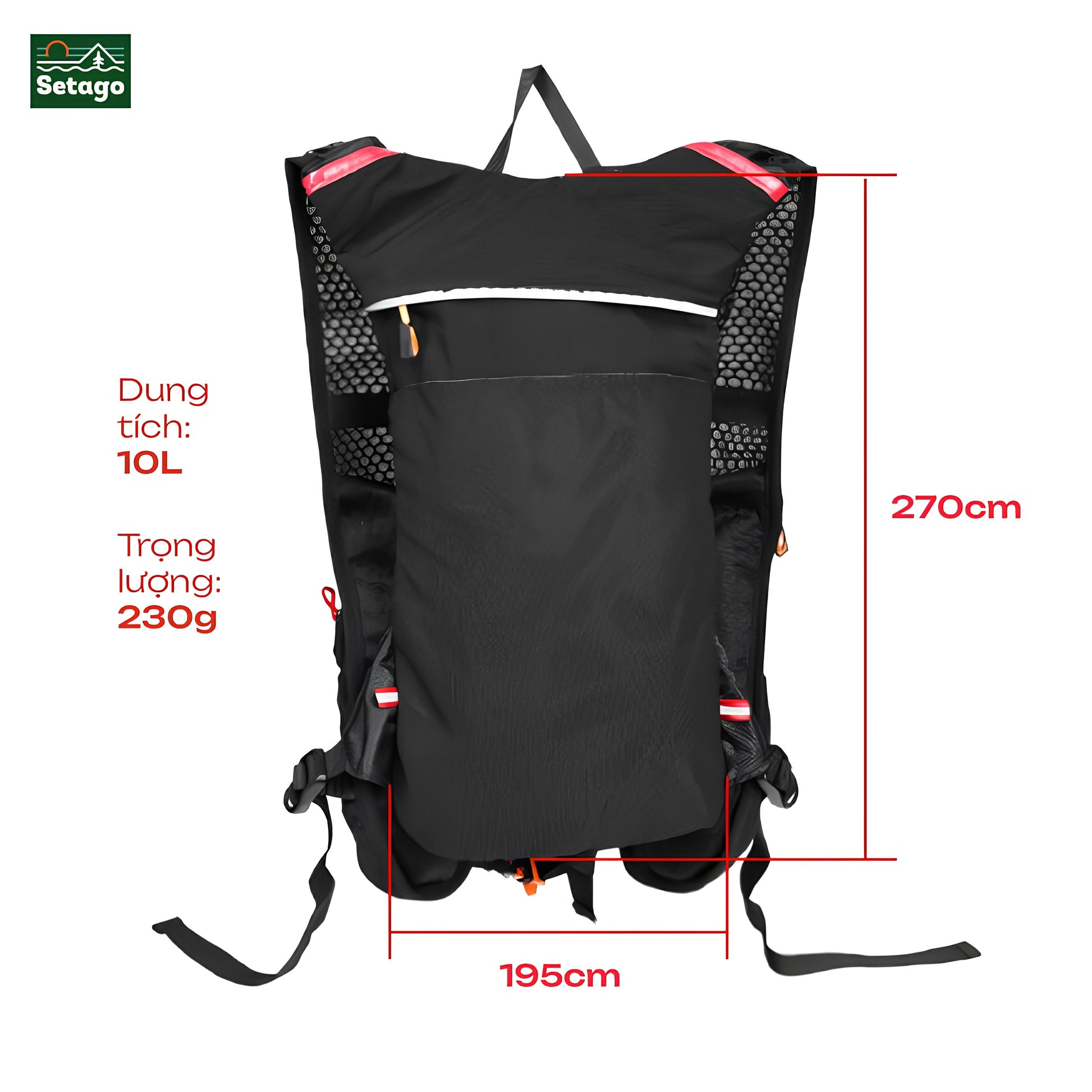 Balo Trail 10L - siêu nhẹ, thiết kế vest ôm sát, lưới tổ ong thoáng khí, tích hợp ngăn chứa nước