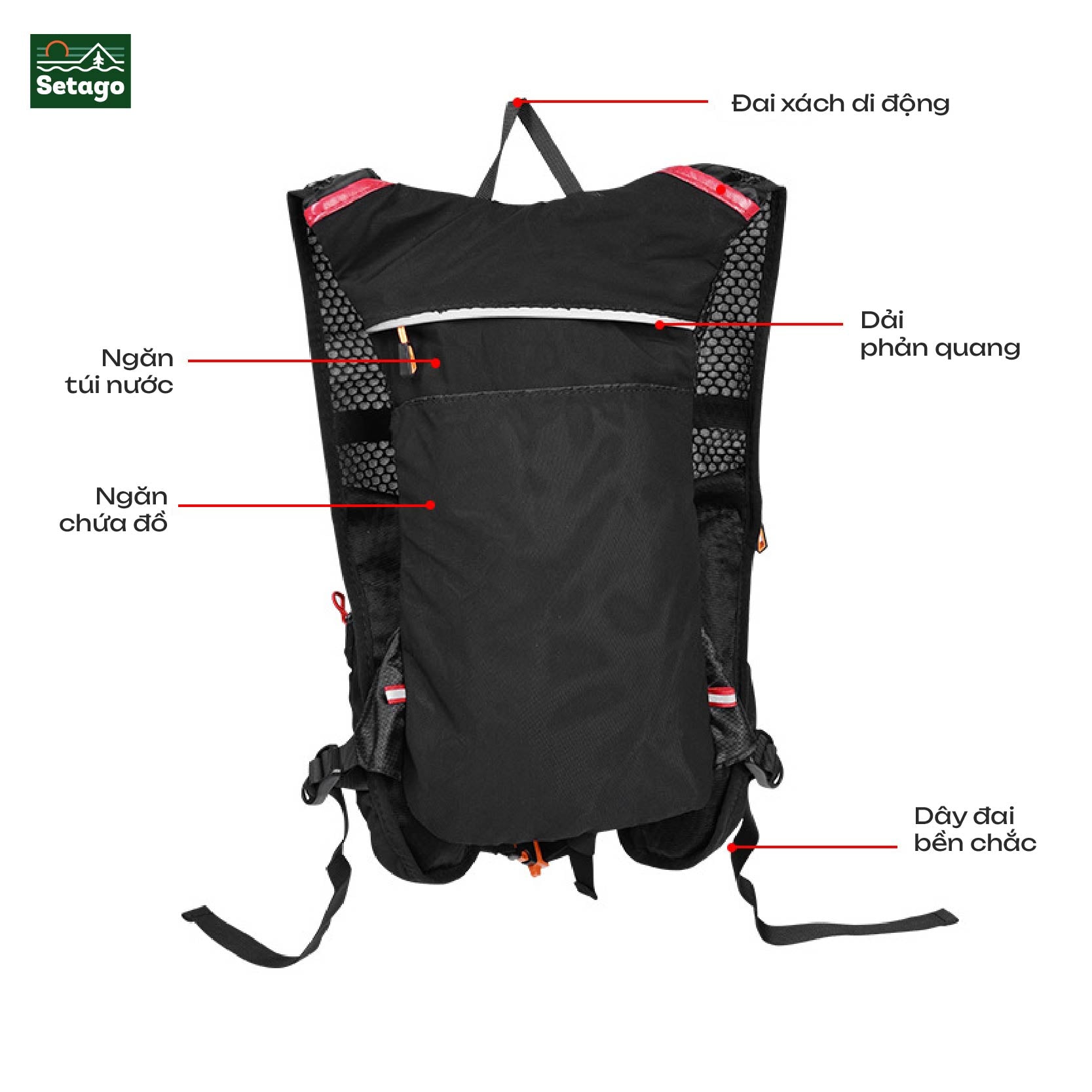 Balo Trail 10L - siêu nhẹ, thiết kế vest ôm sát, lưới tổ ong thoáng khí, tích hợp ngăn chứa nước