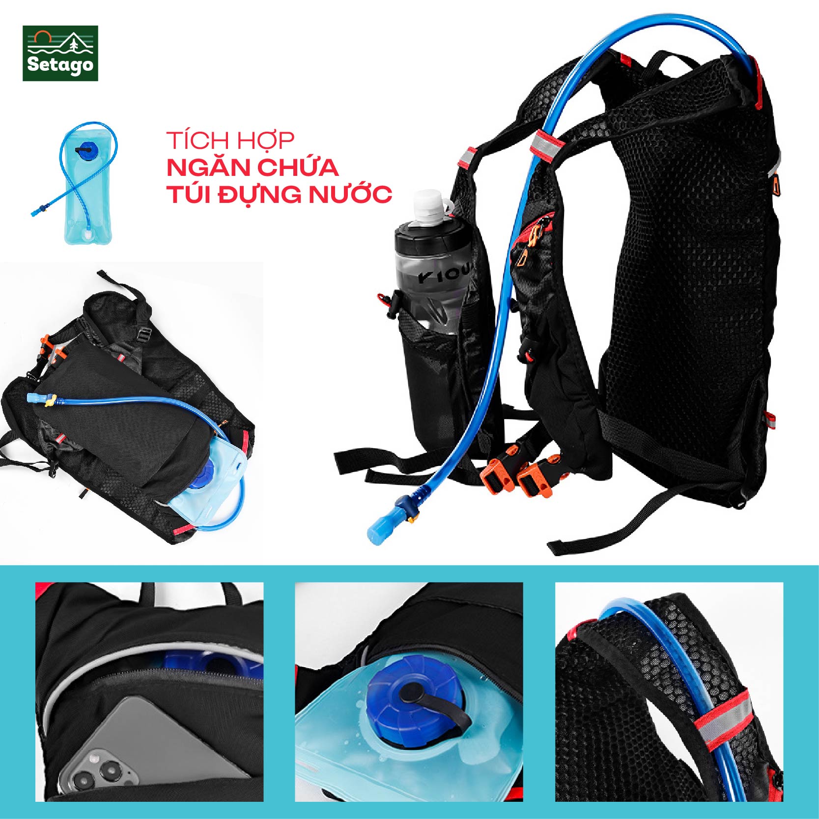 Balo Trail 10L - siêu nhẹ, thiết kế vest ôm sát, lưới tổ ong thoáng khí, tích hợp ngăn chứa nước