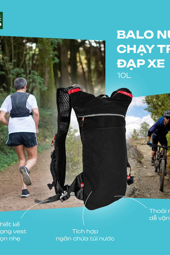 Balo Trail 10L - siêu nhẹ, thiết kế vest ôm sát, lưới tổ ong thoáng khí, tích hợp ngăn chứa nước