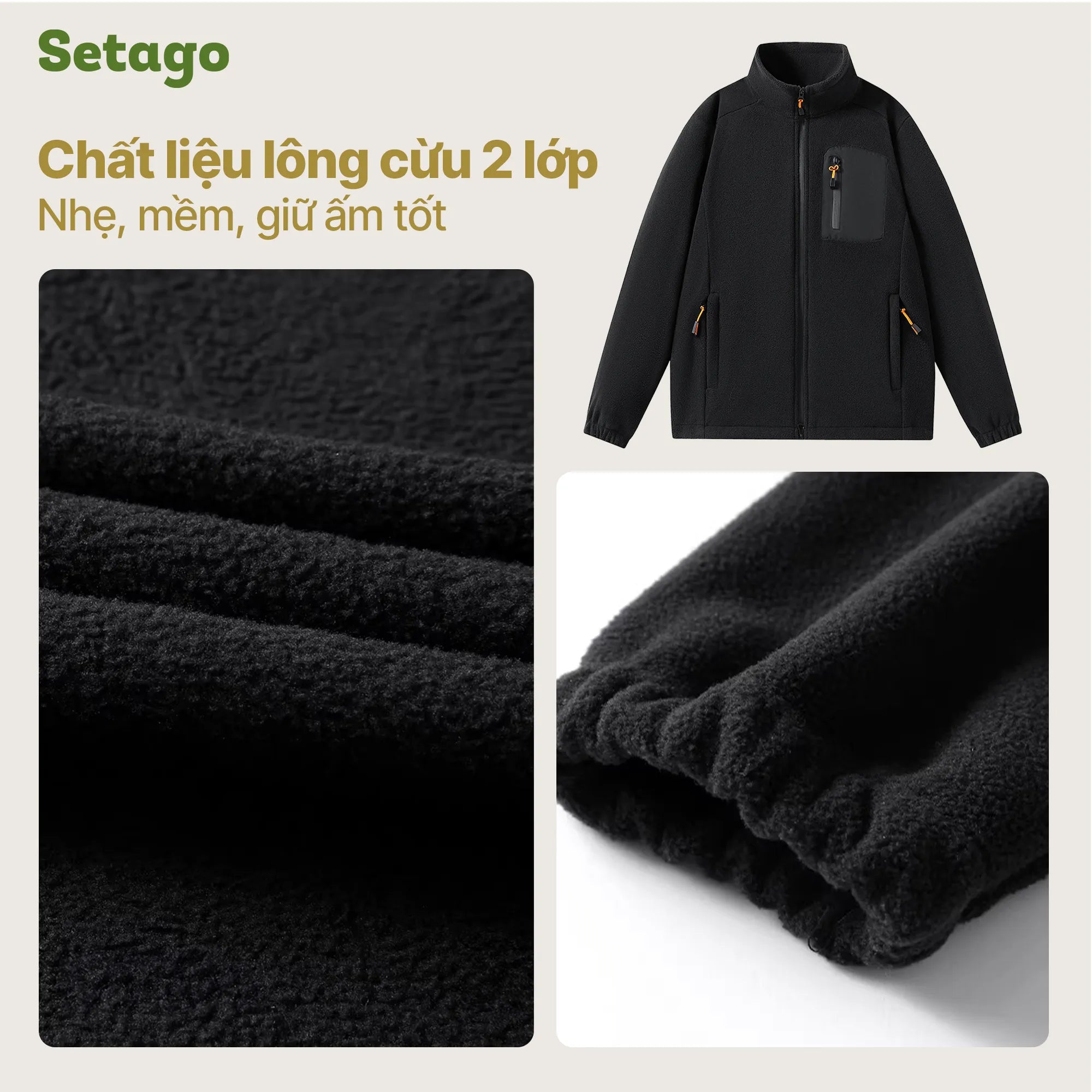 Áo khoác nỉ lông cừu Midzip – Ấm, Nhẹ, Linh Hoạt