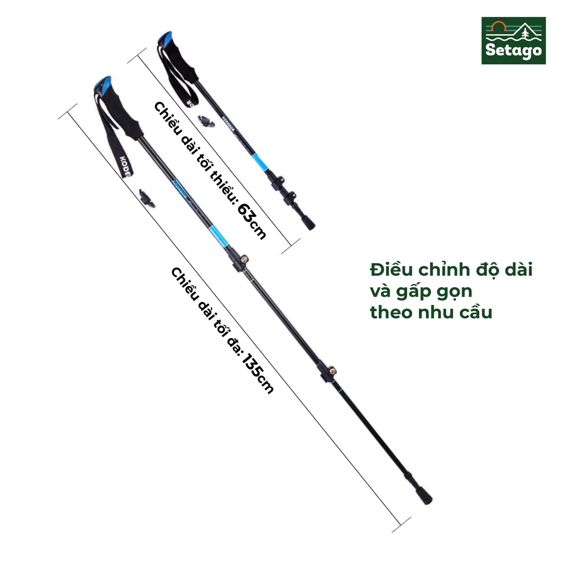 Gậy Leo Núi KODENOR 7075 – Siêu Nhẹ 245g, Chiều dài linh hoạt, Tay Cầm EVA Chống Trượt