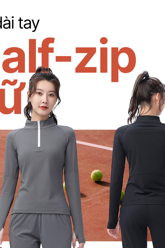 Áo dài tay Half-zip nữ - form ôm người, co giãn và mỏng nhẹ