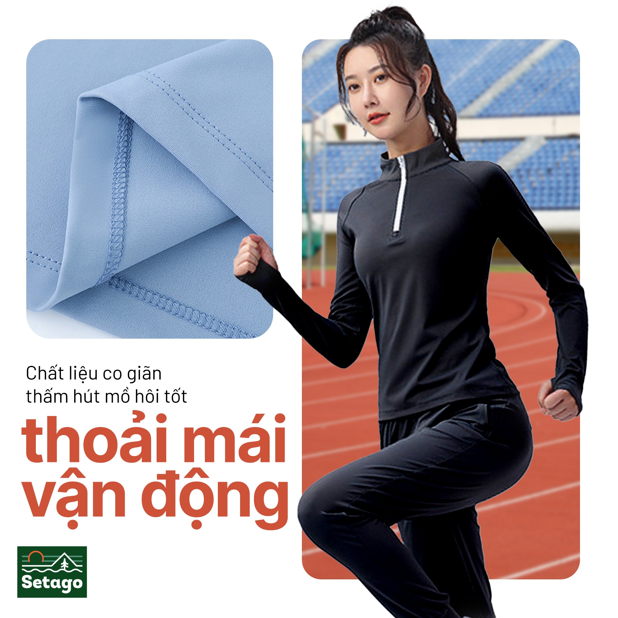 Áo dài tay Half-zip nữ - form ôm người, co giãn và mỏng nhẹ