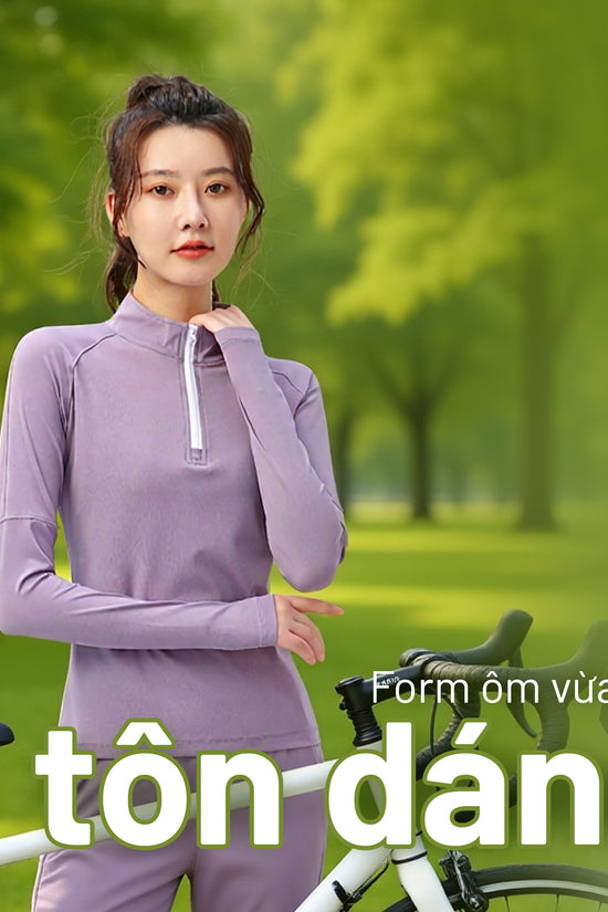 Áo dài tay Half-zip nữ - form ôm người, co giãn và mỏng nhẹ