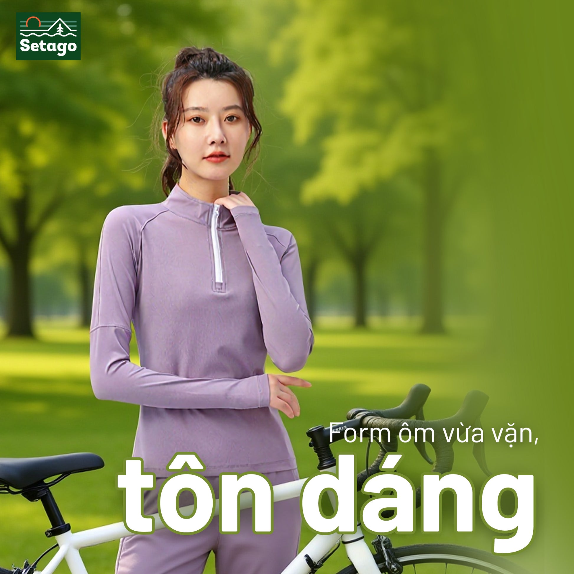 Áo dài tay Half-zip nữ - form ôm người, co giãn và mỏng nhẹ