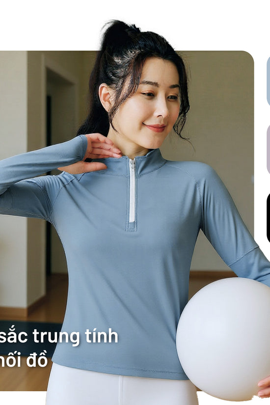 Áo dài tay Half-zip nữ - form ôm người, co giãn và mỏng nhẹ