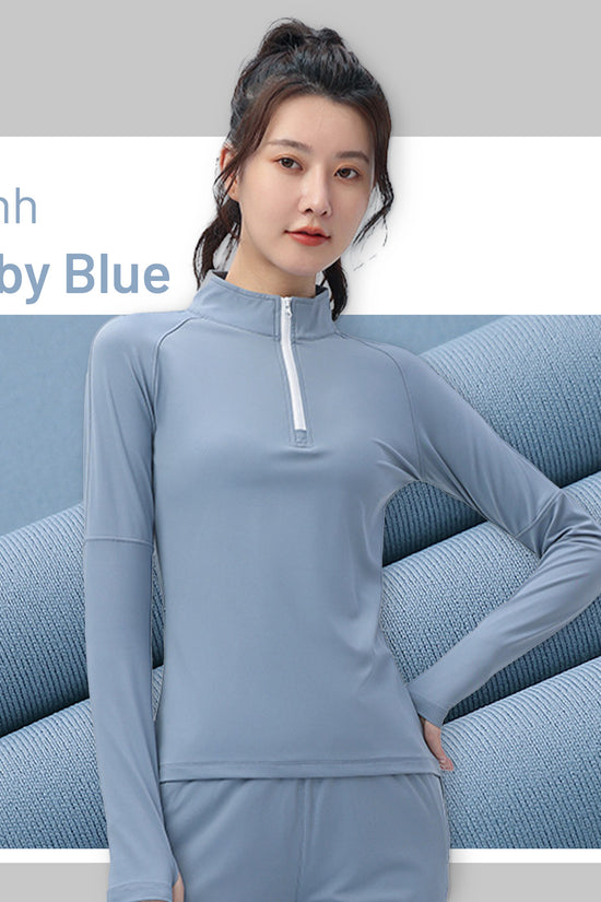 Áo dài tay Half-zip nữ - form ôm người, co giãn và mỏng nhẹ