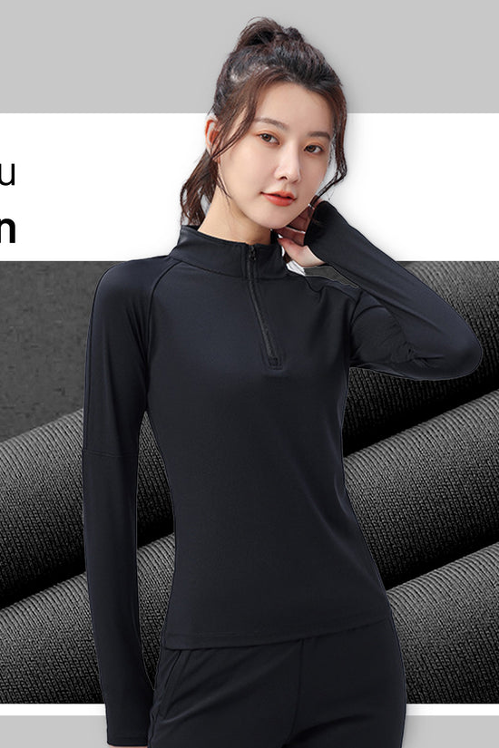 Áo dài tay Half-zip nữ - form ôm người, co giãn và mỏng nhẹ