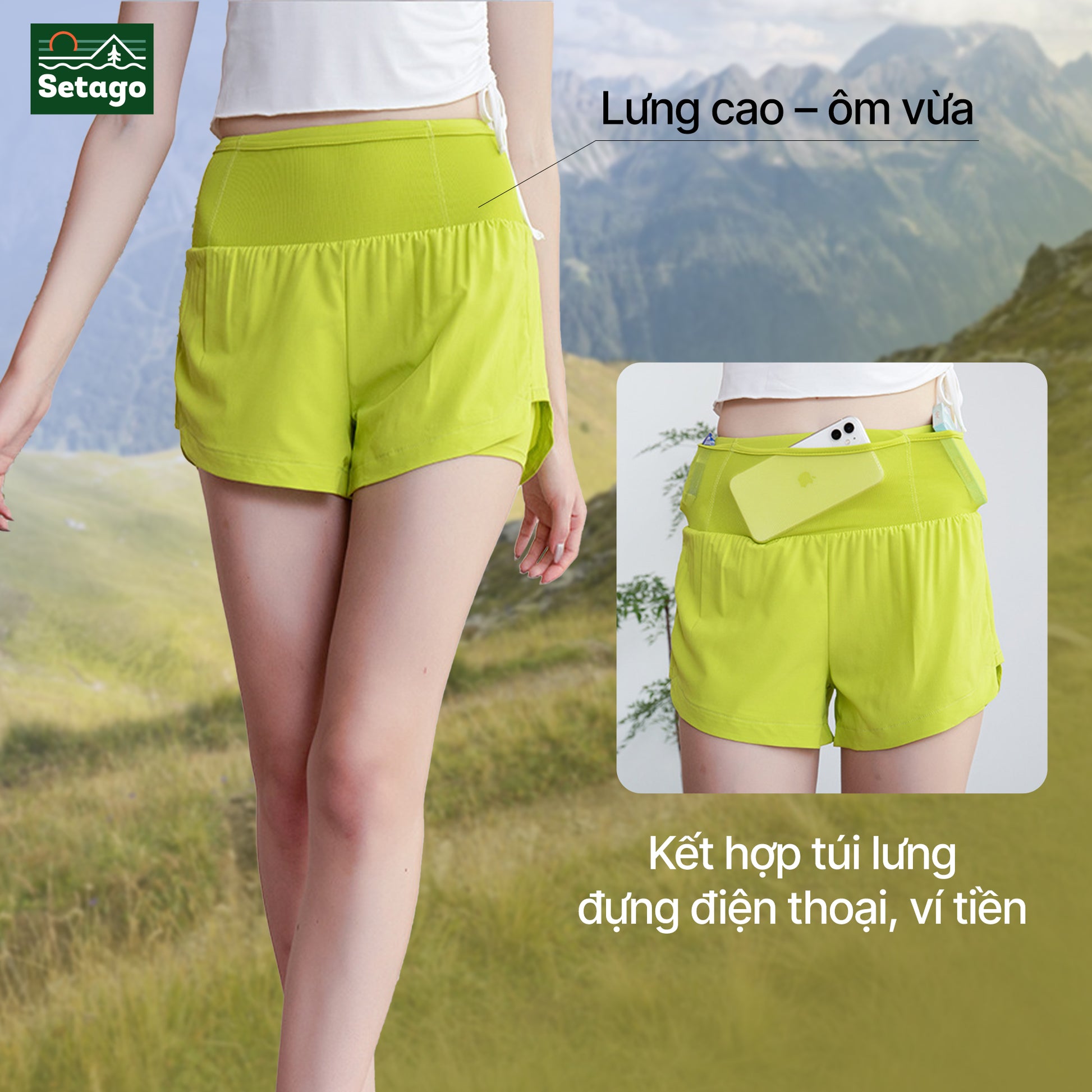 Quần short thể thao nữ 2 lớp InOut - 2 lớp co giãn, thoải mái chuyển động