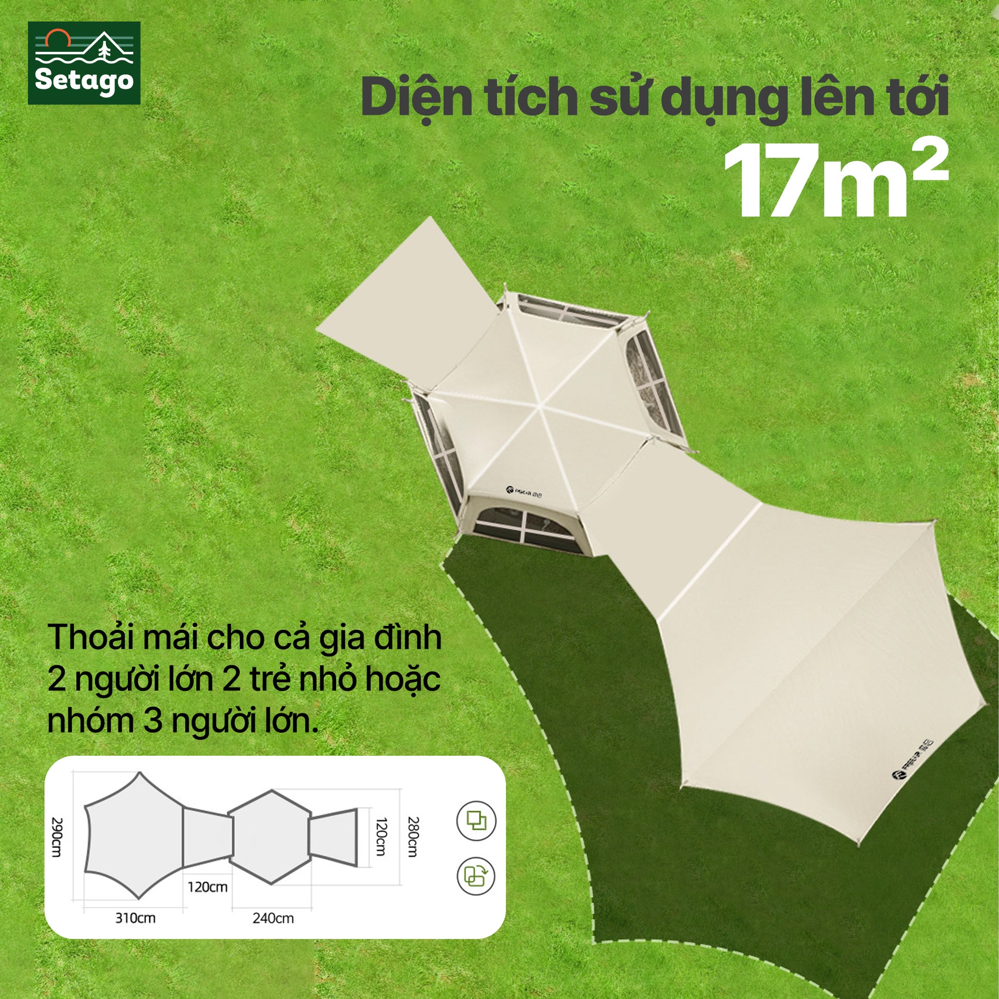Lều tự bung Nomora, không gian lớn - chống nắng, mưa, cản gió