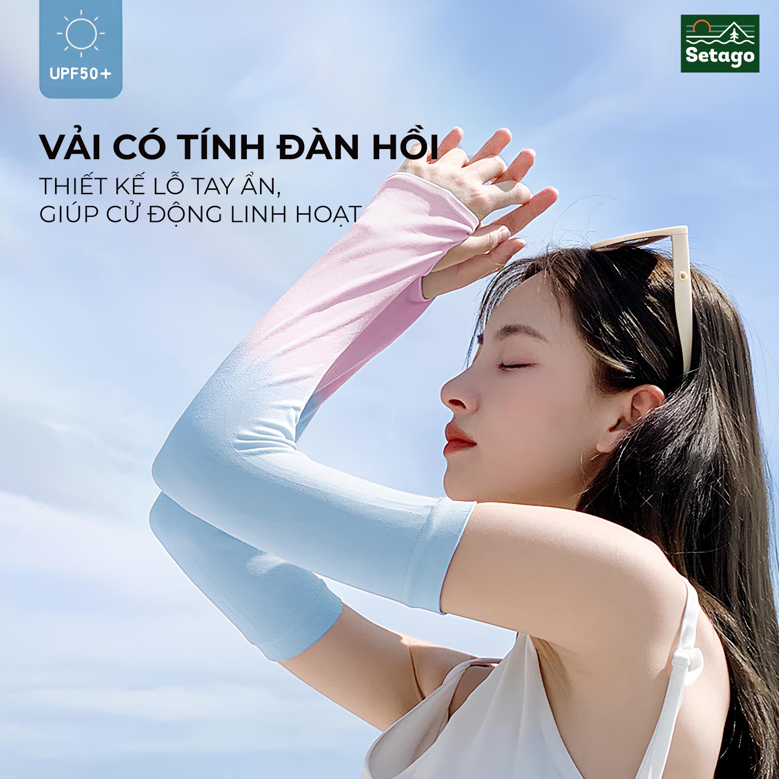 Găng tay chống nắng SPF 50+ chất vải lụa băng co giãn, mát lạnh, thấm hút nhanh khô