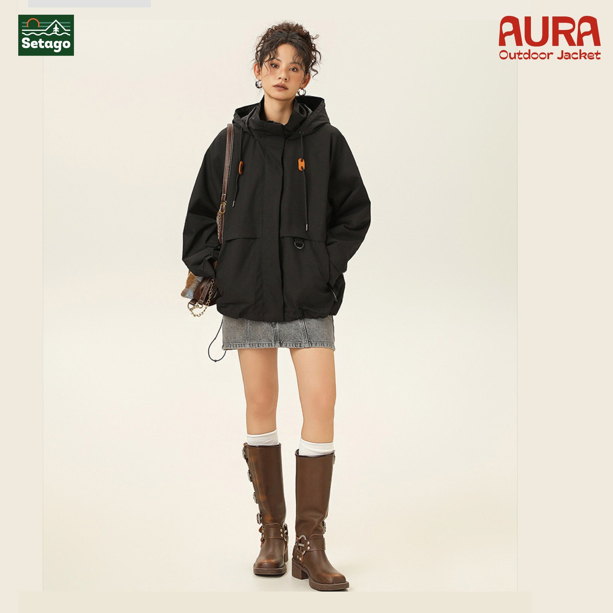 Áo khoác dã ngoại Aura - dáng oversize năng động với cổ cao giúp chống gió, chống thấm nước, chống nắng tối ưu